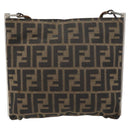FENDI Zucca Canvas Shoulder Bag Brown Black Auth bs31744-13