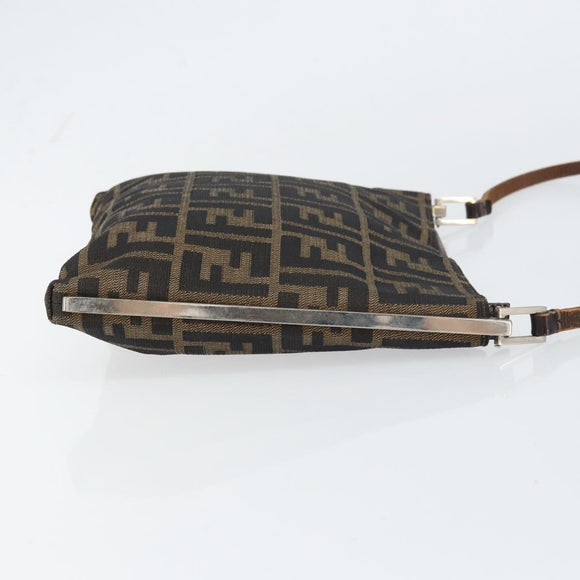 FENDI Zucca Canvas Shoulder Bag Brown Black Auth bs31744