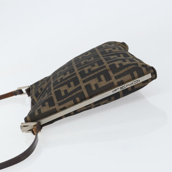 FENDI Zucca Canvas Shoulder Bag Brown Black Auth bs31744