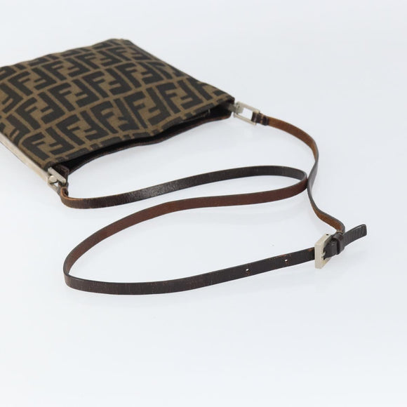 FENDI Zucca Canvas Shoulder Bag Brown Black Auth bs31744
