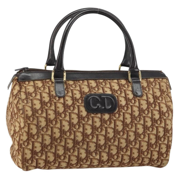 Christian Dior Trotter Canvas Hand Bag Brown Gold Auth bs31749