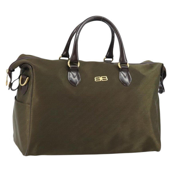 BALENCIAGA Boston Bag Nylon Leather 2way Khaki Gold Auth bs31750