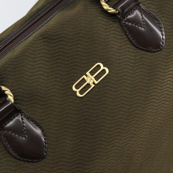 BALENCIAGA Boston Bag Nylon Leather 2way Khaki Gold Auth bs31750