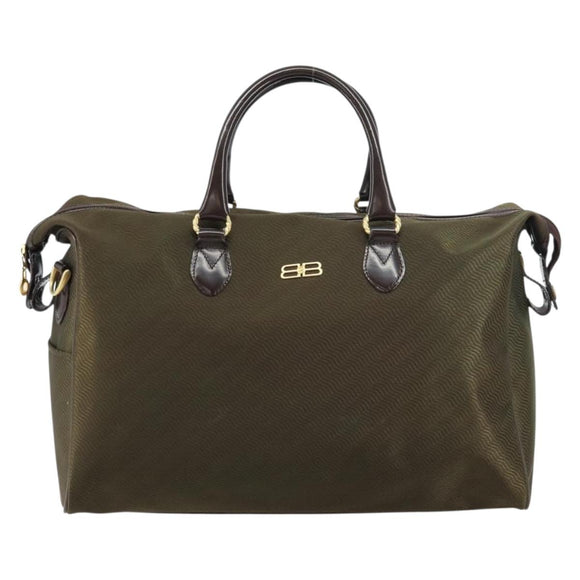 BALENCIAGA Boston Bag Nylon Leather 2way Khaki Gold Auth bs31750