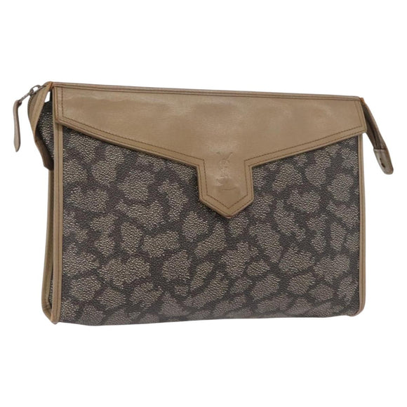 SAINT LAURENT Clutch Bag PVC Leather Beige Gray Auth bs31751