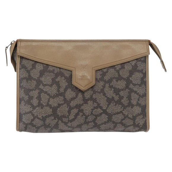 SAINT LAURENT Clutch Bag PVC Leather Beige Gray Auth bs31751