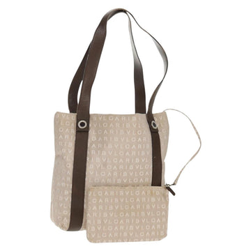 BVLGARI Logo Mania Tote Bag Canvas Beige Brown Silver Auth bs31753