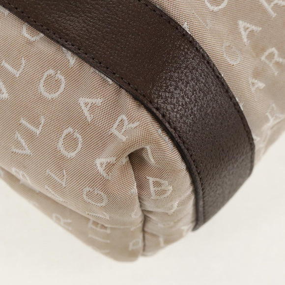 BVLGARI Logo Mania Tote Bag Canvas Beige Brown Silver Auth bs31753