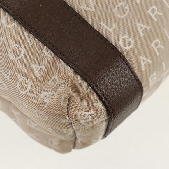 BVLGARI Logo Mania Tote Bag Canvas Beige Brown Silver Auth bs31753