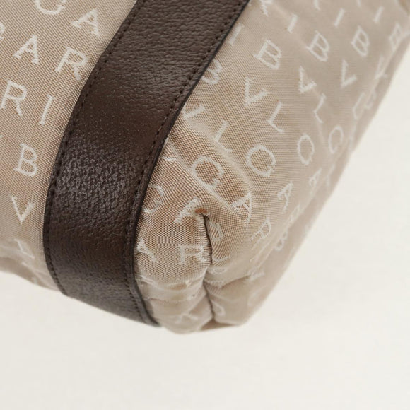 BVLGARI Logo Mania Tote Bag Canvas Beige Brown Silver Auth bs31753