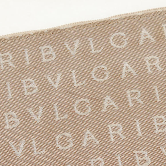 BVLGARI Logo Mania Tote Bag Canvas Beige Brown Silver Auth bs31753