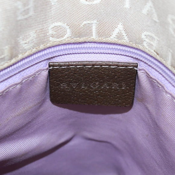 BVLGARI Logo Mania Tote Bag Canvas Beige Brown Silver Auth bs31753