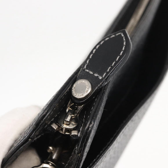 BURBERRY Clutch Bag Leather Black Silver Auth bs31755