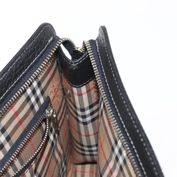 BURBERRY Clutch Bag Leather Black Silver Auth bs31755