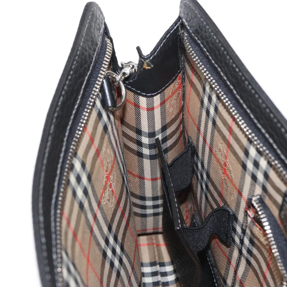 BURBERRY Clutch Bag Leather Black Silver Auth bs31755