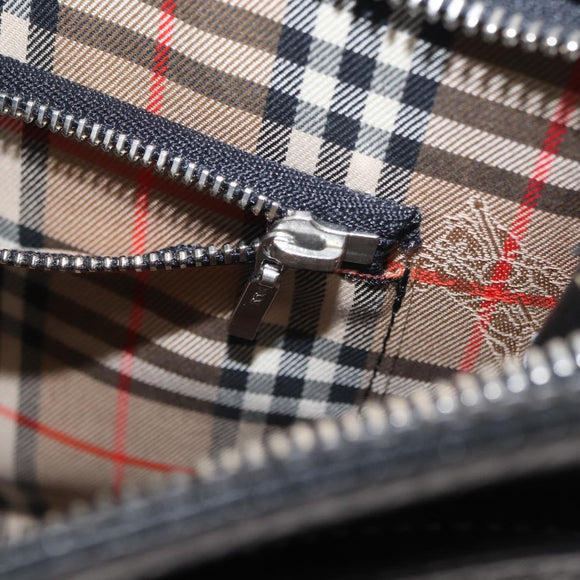 BURBERRY Clutch Bag Leather Black Silver Auth bs31755