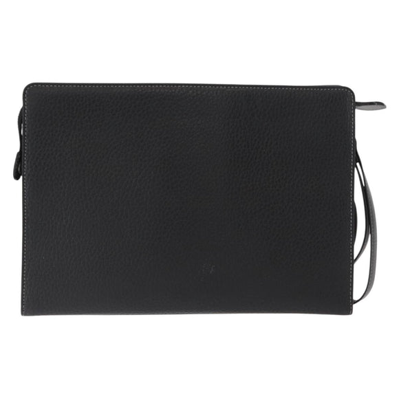 BURBERRY Clutch Bag Leather Black Silver Auth bs31755