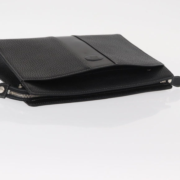 BURBERRY Clutch Bag Leather Black Silver Auth bs31755