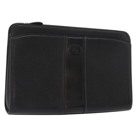 BURBERRY Clutch Bag Leather Black Silver Auth bs31756