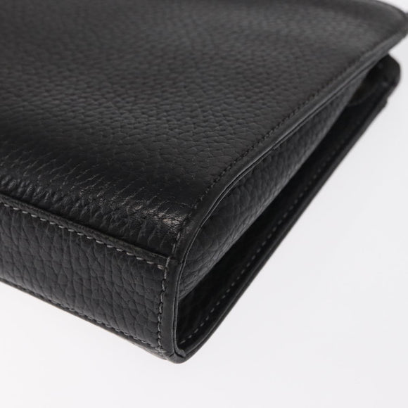 BURBERRY Clutch Bag Leather Black Silver Auth bs31756