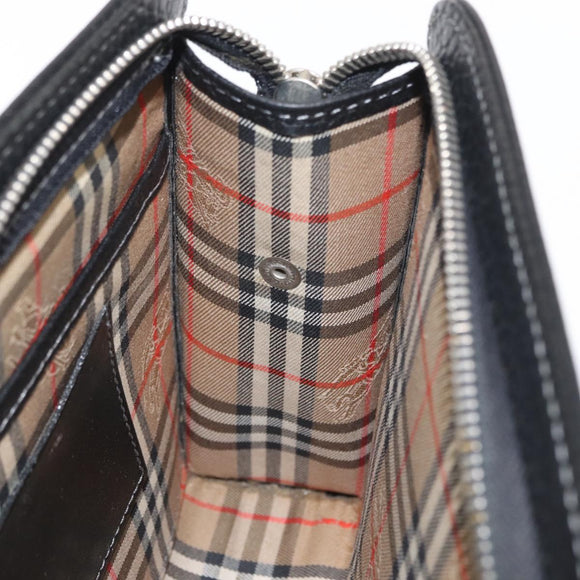 BURBERRY Clutch Bag Leather Black Silver Auth bs31756