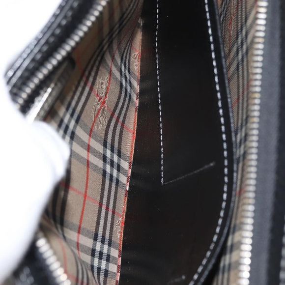 BURBERRY Clutch Bag Leather Black Silver Auth bs31756