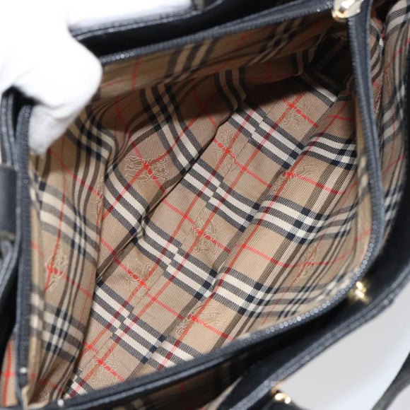 BURBERRY Hand Bag Leather Black Gold Auth bs31757