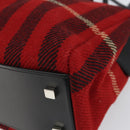 BURBERRY Nova Check Hand Bag Wool Leather Red Black Silver Auth bs31760-9