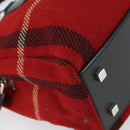 BURBERRY Nova Check Hand Bag Wool Leather Red Black Silver Auth bs31760-14