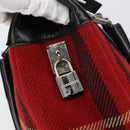 BURBERRY Nova Check Hand Bag Wool Leather Red Black Silver Auth bs31760-11