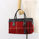 BURBERRY Nova Check Hand Bag Wool Leather Red Black Silver Auth bs31760-24
