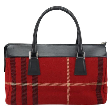 BURBERRY Nova Check Hand Bag Wool Leather Red Black Silver Auth bs31760 - 0