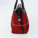 BURBERRY Nova Check Hand Bag Wool Leather Red Black Silver Auth bs31760-3
