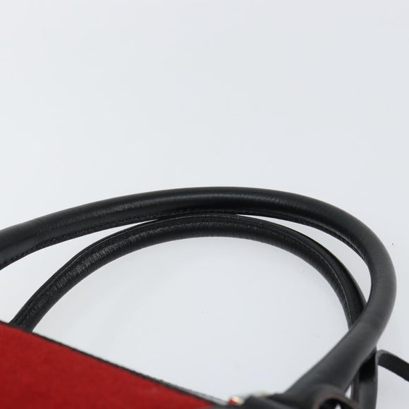 BURBERRY Nova Check Hand Bag Wool Leather Red Black Silver Auth bs31760