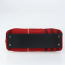 BURBERRY Nova Check Hand Bag Wool Leather Red Black Silver Auth bs31760-5