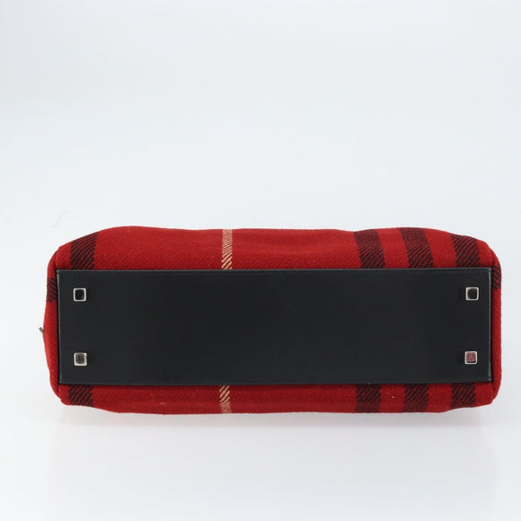 BURBERRY Nova Check Hand Bag Wool Leather Red Black Silver Auth bs31760
