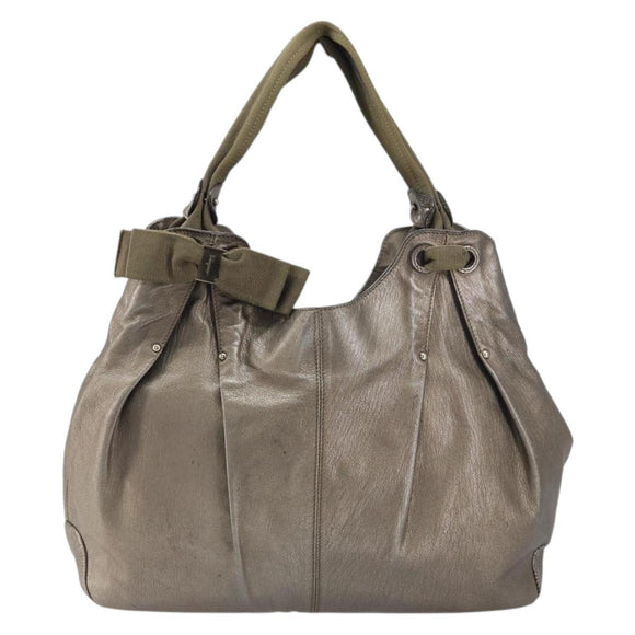Salvatore Ferragamo Vala Hand Bag Leather Gold Tone Auth bs31761