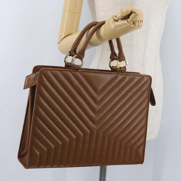 SAINT LAURENT Y Stitch Hand Bag Leather Brown Gold Auth bs31762
