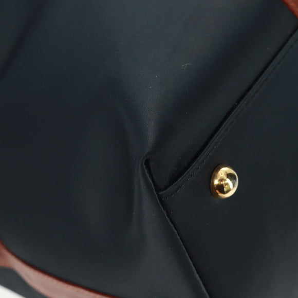 SAINT LAURENT Boston Bag Nylon Leather Navy Gold Auth bs31763