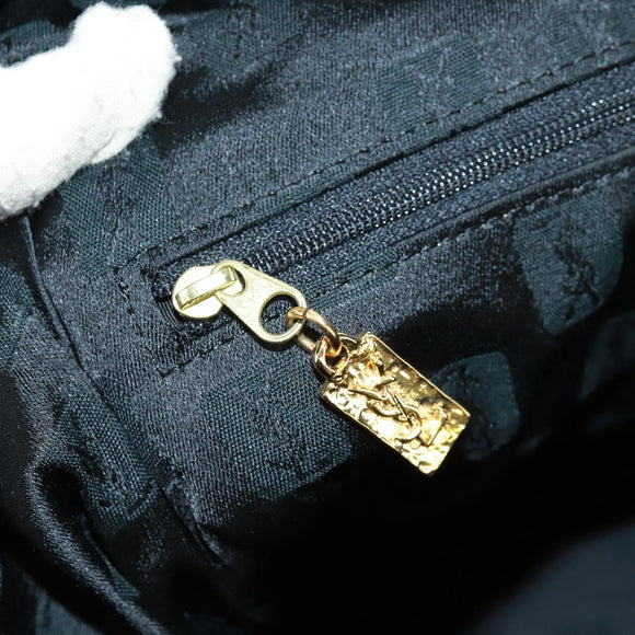 SAINT LAURENT Boston Bag Nylon Leather Navy Gold Auth bs31763
