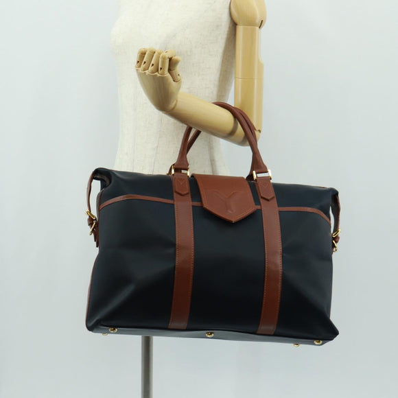 SAINT LAURENT Boston Bag Nylon Leather Navy Gold Auth bs31763