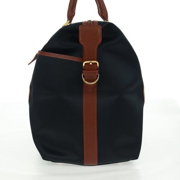SAINT LAURENT Boston Bag Nylon Leather Navy Gold Auth bs31763