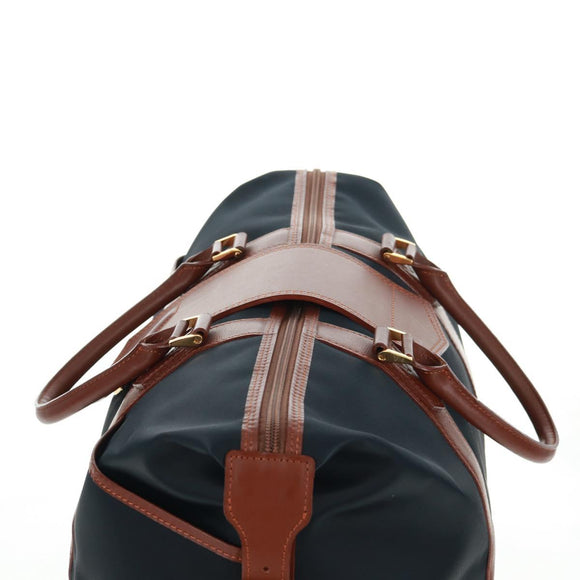 SAINT LAURENT Boston Bag Nylon Leather Navy Gold Auth bs31763