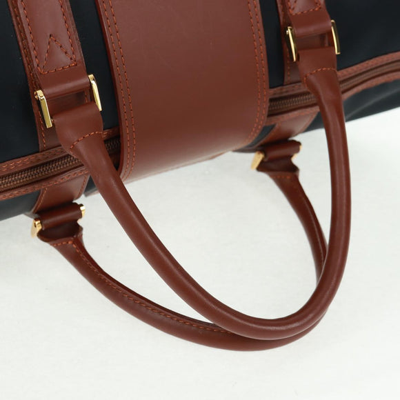 SAINT LAURENT Boston Bag Nylon Leather Navy Gold Auth bs31763