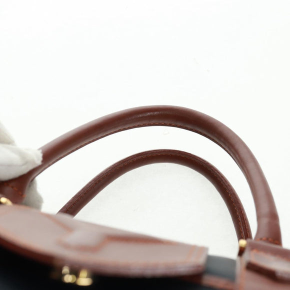 SAINT LAURENT Boston Bag Nylon Leather Navy Gold Auth bs31763