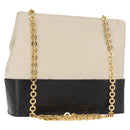 Salvatore Ferragamo Chain Shoulder Bag Leather White Black gold Auth bs31765-1