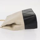 Salvatore Ferragamo Chain Shoulder Bag Leather White Black gold Auth bs31765-5