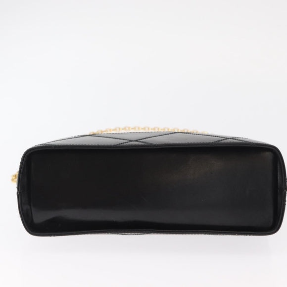 Salvatore Ferragamo Chain Shoulder Bag Leather White Black gold Auth bs31765