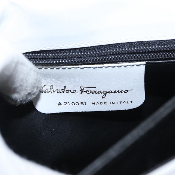 Salvatore Ferragamo Clutch Bag Leather Navy White gold Auth bs31766