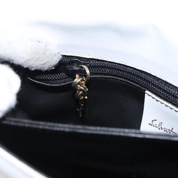 Salvatore Ferragamo Clutch Bag Leather Navy White gold Auth bs31766
